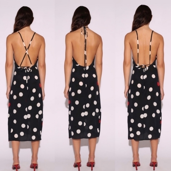 Réalisation Par Jeet Black White Red Polka Dot Backless Silk Dress Size S. . - Picture 2 of 16